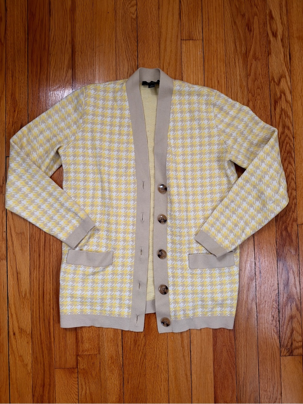 Ann Taylor Yellow and Beige Houndstooth Cardigan Size Small